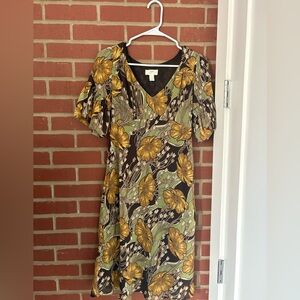 LOFT Yellow and Green Floral Midi Dress